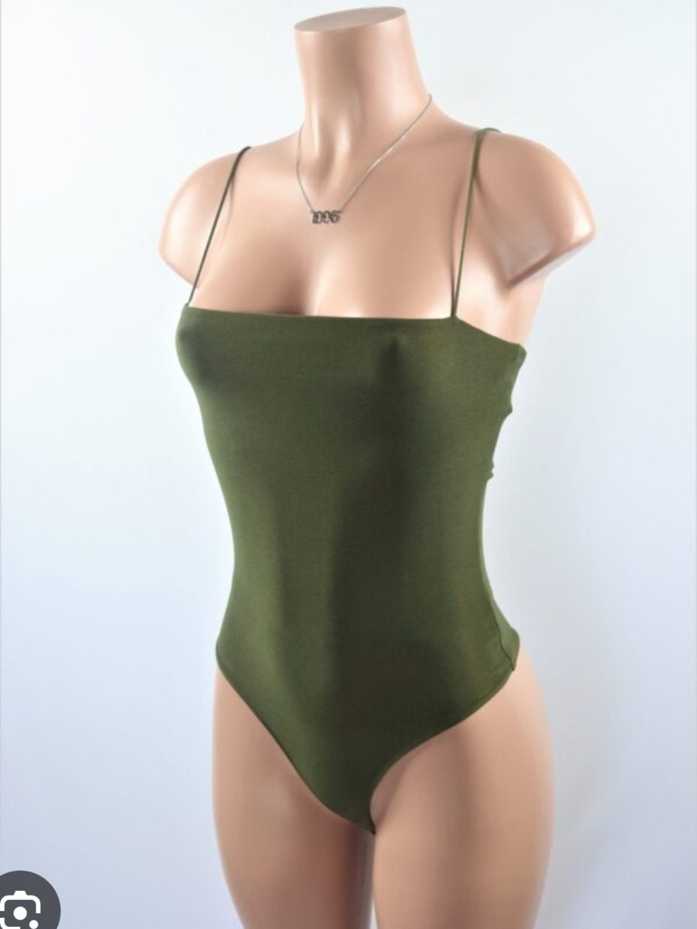 Olive Green Slim-Fit Spaghetti Strap Bodysuit